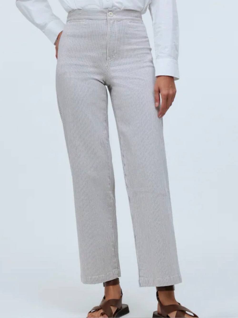 Madewell Emmett Wide-Leg Crop Pant: Welt Pocket Edition in Smoky Grape Stripe